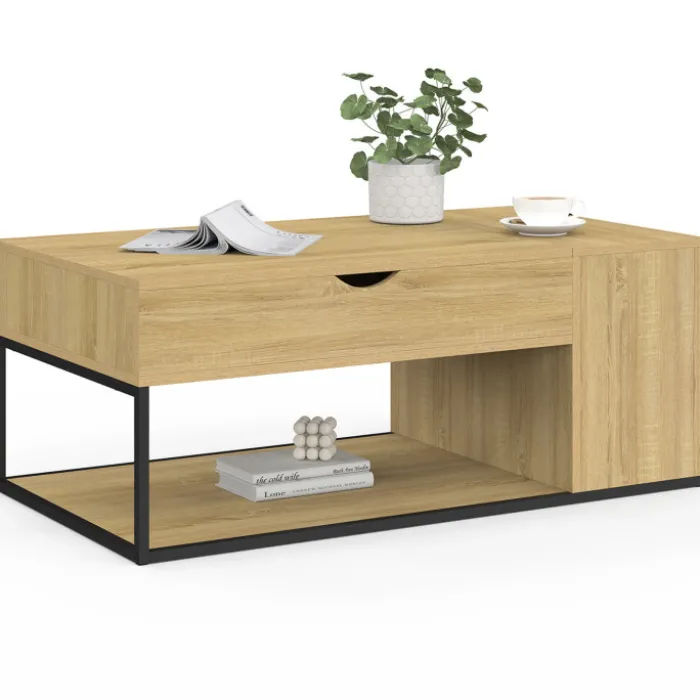 Table basse industrielle plateau relevable avec coffre