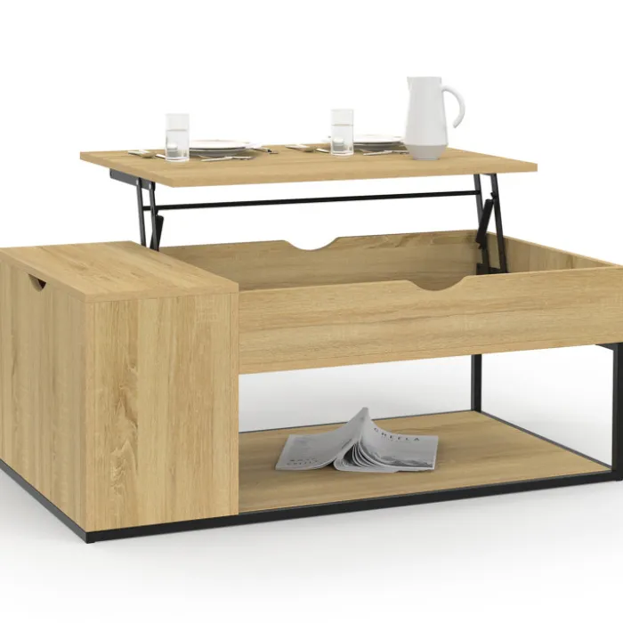 Table basse industrielle plateau relevable avec coffre