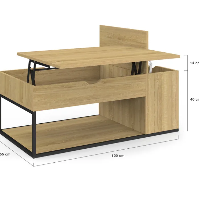 Table basse industrielle plateau relevable avec coffre