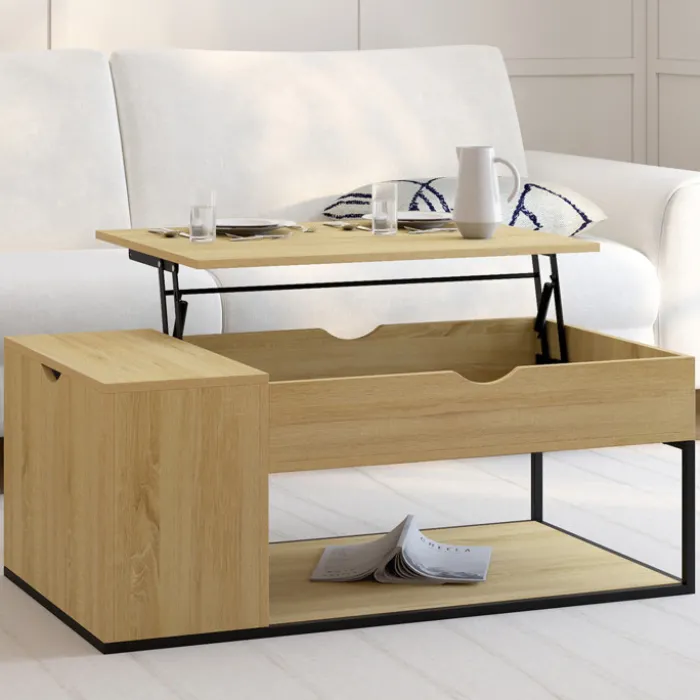 Table basse industrielle plateau relevable avec coffre