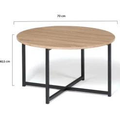 Table basse industrielle ronde bois et métal