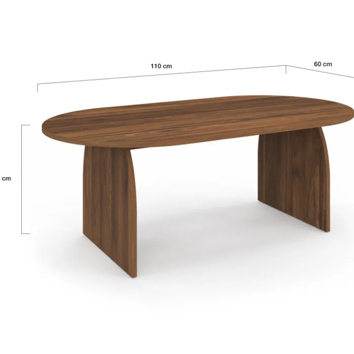Table basse japandi ovale 110 cm bois effet noyer