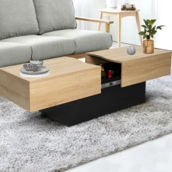 Table basse moderne bicolore avec rangement mini bar intégré