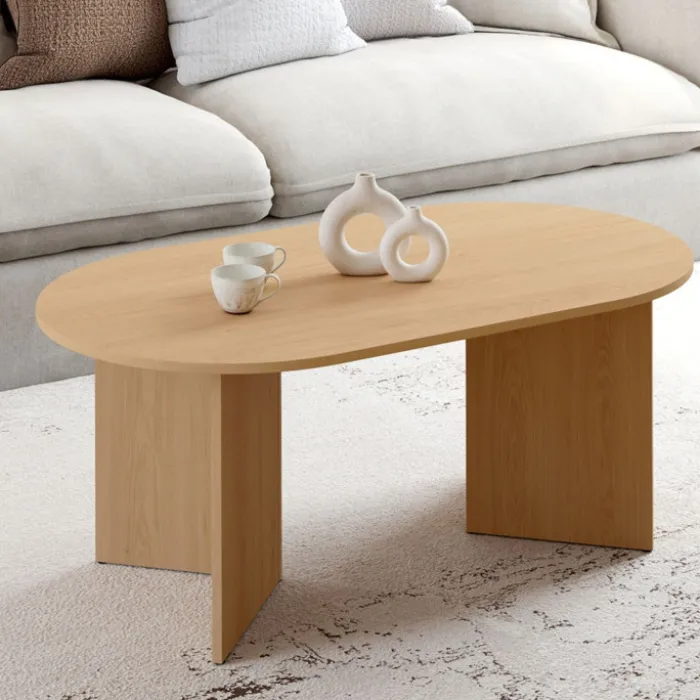 Table basse ovale 110 cm bois effet hêtre