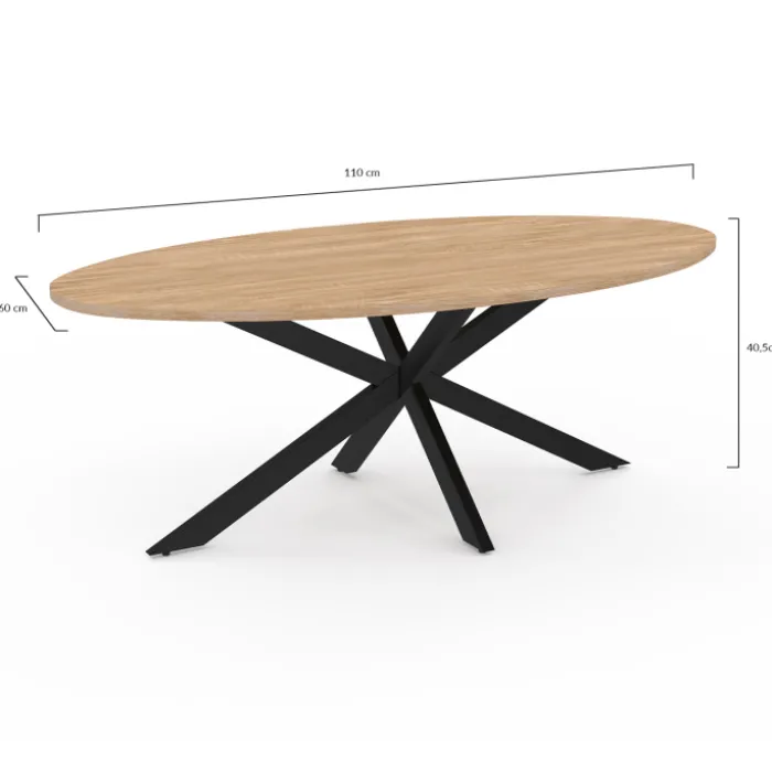 Table basse ovale bois et métal noir avec pied araignée