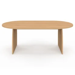 Table basse ovale pied central bois effet hêtre 110 cm