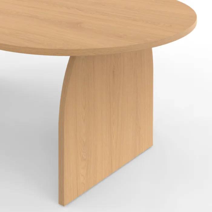 Table basse ovale pied central bois effet hêtre 110 cm