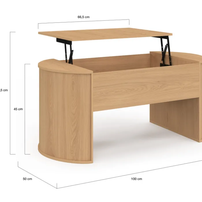 Table basse ovale plateau relevable 100 cm bois façon hêtre design arrondi