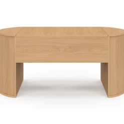 Table basse ovale plateau relevable 100 cm bois façon hêtre design arrondi