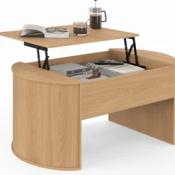 Table basse ovale plateau relevable 100 cm bois façon hêtre design arrondi