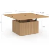 Table basse plateau relevable rectangulaire convertible en table à manger 100 cm effet lattes tasseau bois
