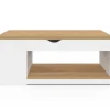 Table basse plateau relevable rectangulaire convertible en table à manger 100 cm bois blanc et façon hêtre