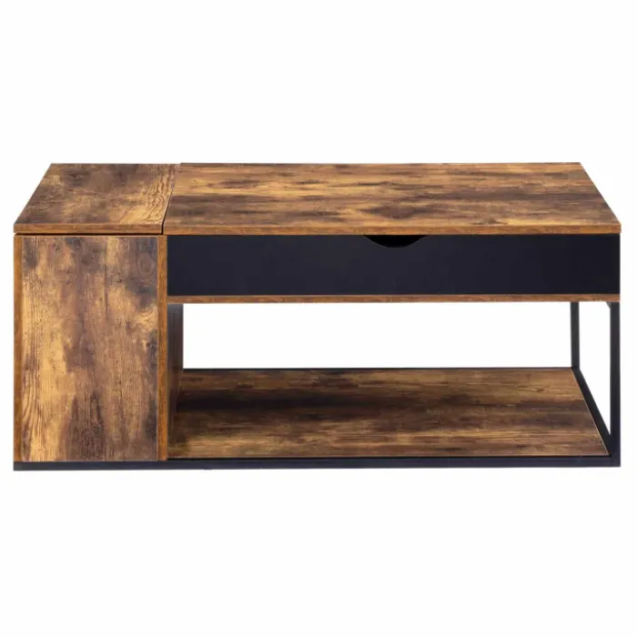 Table basse plateau relevable style industriel effet bois vieilli