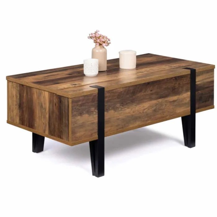 Table basse plateau relevable bois foncé pied épingle
