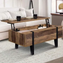 Table basse plateau relevable bois foncé pied épingle