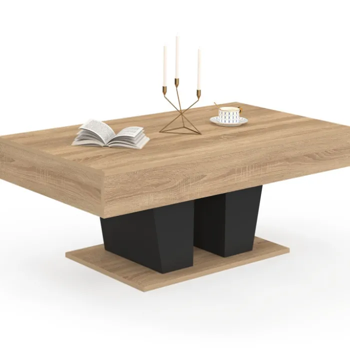 Table basse plateau relevable rectangulaire bois et noir