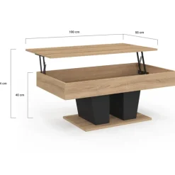 Table basse plateau relevable rectangulaire bois et noir