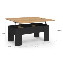 Table basse plateau relevable rectangulaire bois noir et imitation hêtre