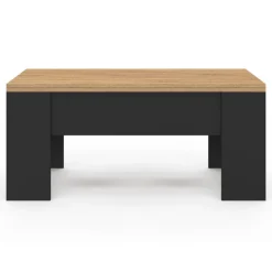 Table basse plateau relevable rectangulaire bois noir et imitation hêtre