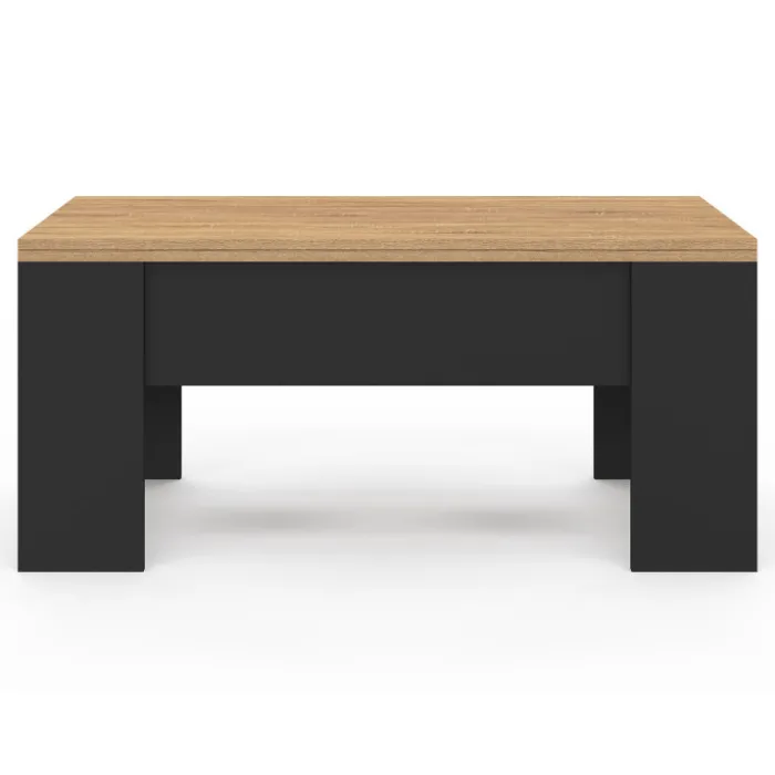 Table basse plateau relevable rectangulaire bois noir et imitation hêtre