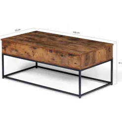 Table basse plateau relevable effet bois vieilli et pieds métal