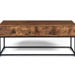Table basse plateau relevable effet bois vieilli et pieds métal