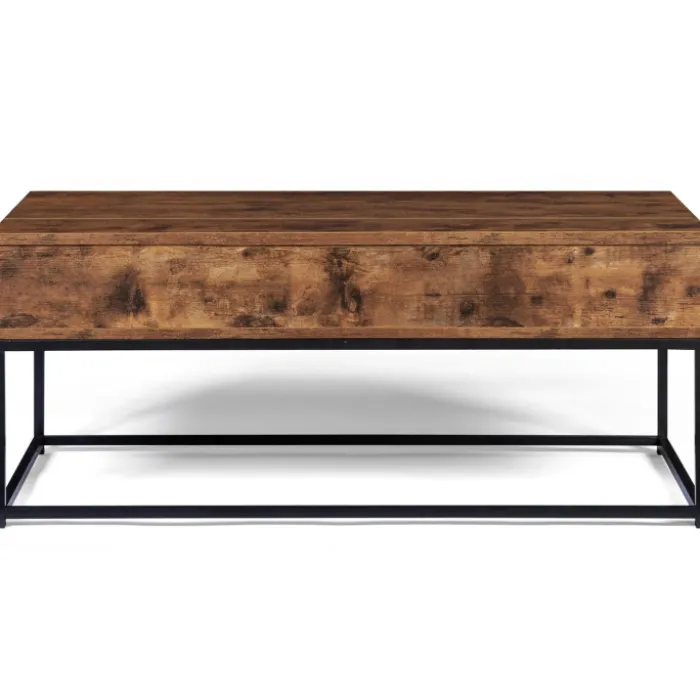 Table basse plateau relevable effet bois vieilli et pieds métal