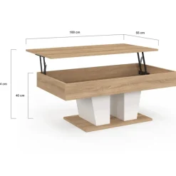 Table basse plateau relevable rectangulaire bois et blanc