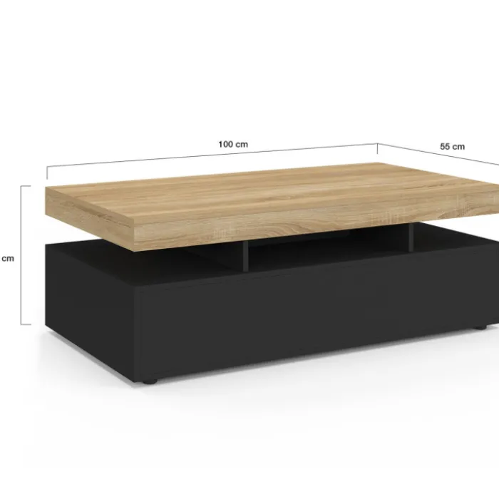 Table basse rectangle 100 cm avec 2 tiroirs noirs