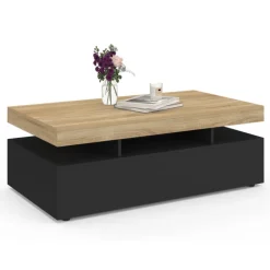 Table basse rectangle 100 cm avec 2 tiroirs noirs