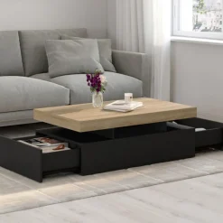 Table basse rectangle 100 cm avec 2 tiroirs noirs