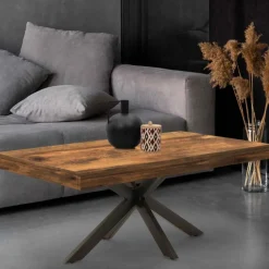 Table basse rectangle pied araignée bois foncé et noir