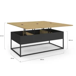 Table basse rectangulaire industrielle relevable et convertible pour manger