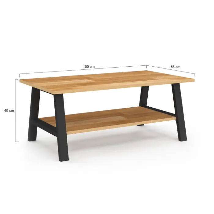 Table basse rectangulaire 100 cm double plateau bois et noir