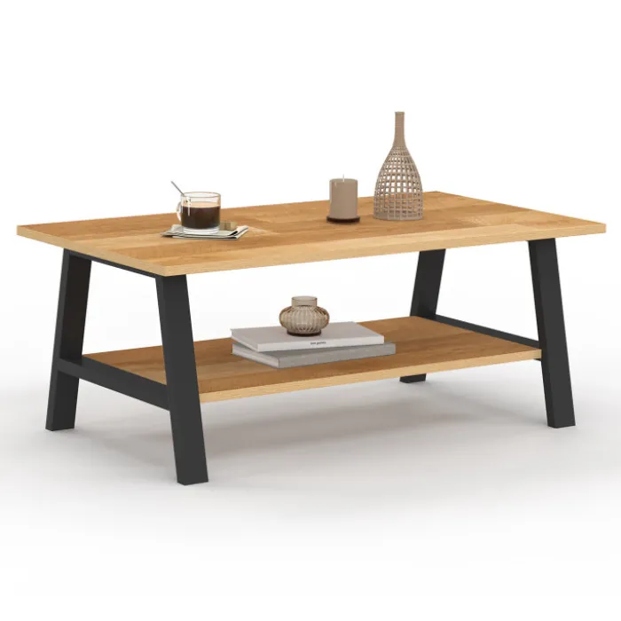 Table basse rectangulaire 100 cm double plateau bois et noir