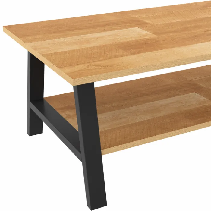 Table basse rectangulaire 100 cm double plateau bois et noir