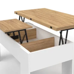 Table basse rectangulaire double plateau relevable bois imitation hêtre