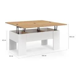 Table basse rectangulaire double plateau relevable bois imitation hêtre