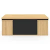 Table basse rectangulaire double plateau relevable avec poufs bois et noir convertible en table à manger