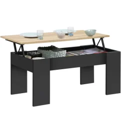 Table basse rectangulaire relevable bois noir et imitation hêtre