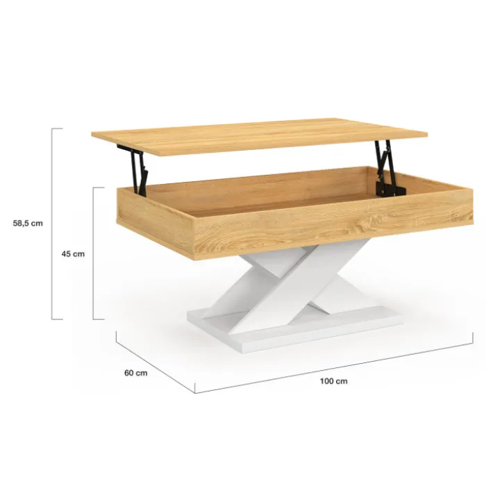 Table basse rectangulaire plateau relevable pied blanc