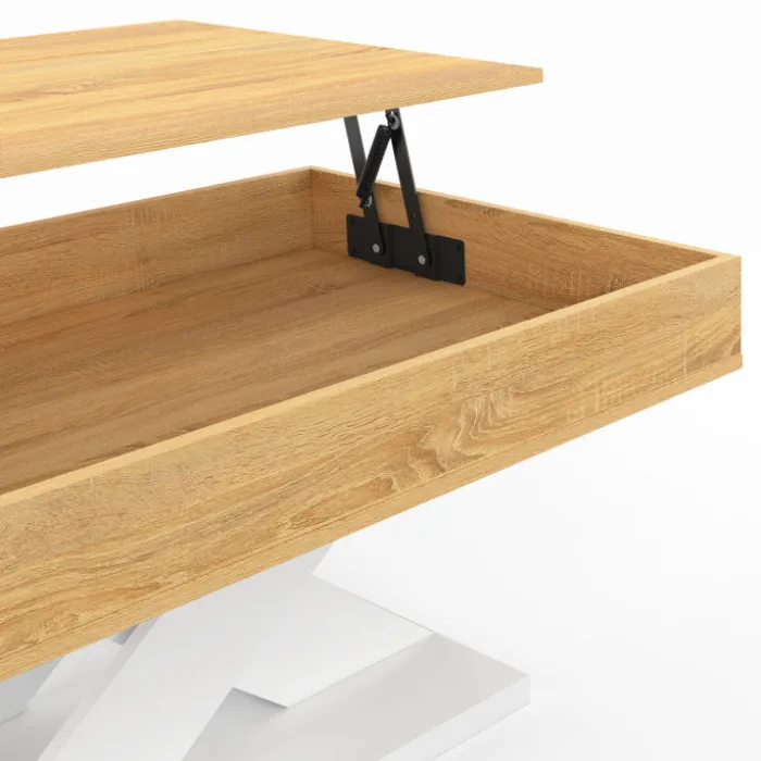 Table basse rectangulaire plateau relevable pied blanc
