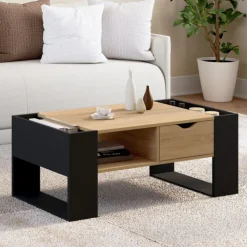 Table basse rectangulaire avec tiroir bois noir et façon hêtre