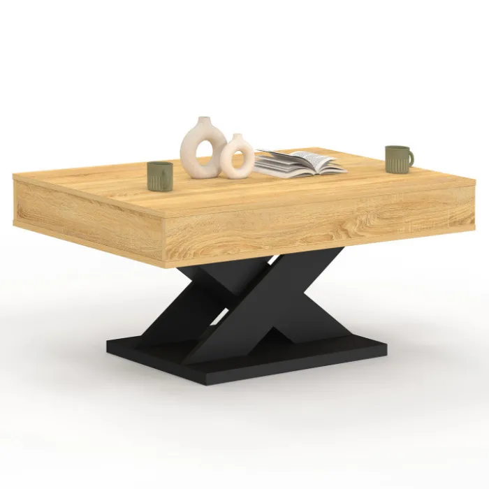 Table basse rectangulaire plateau relevable pied noir