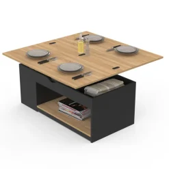 Table basse rectangulaire convertible table à manger bois et noir 100 cm