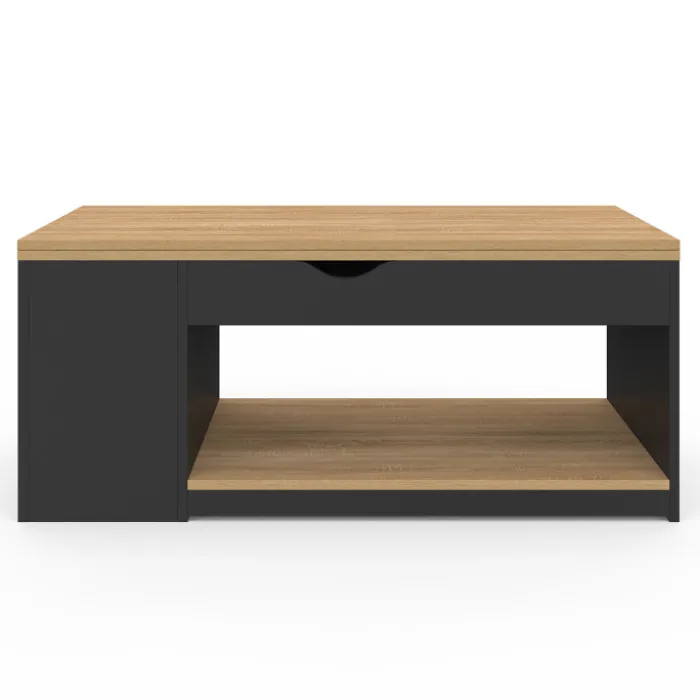 Table basse rectangulaire convertible table à manger bois et noir 100 cm