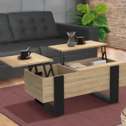 Table basse relevable 2 plateaux bois et noir
