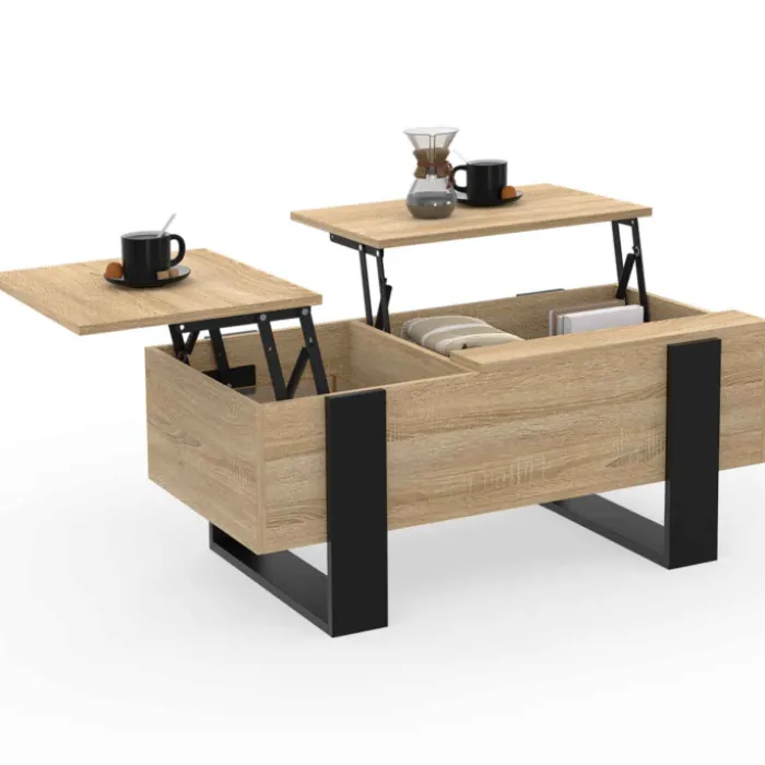 Table basse relevable 2 plateaux bois et noir