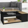 Table basse relevable bois noir et façon hêtre