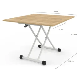 Table basse relevable en table à manger industrielle avec plateau façon hêtre